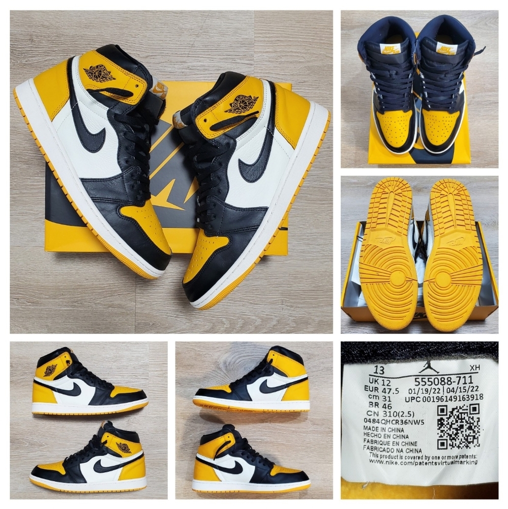 Size 13 - Nike Air Jordan 1 Retro High OG Taxi Yellow Toe  555088-711 Pre-Owned